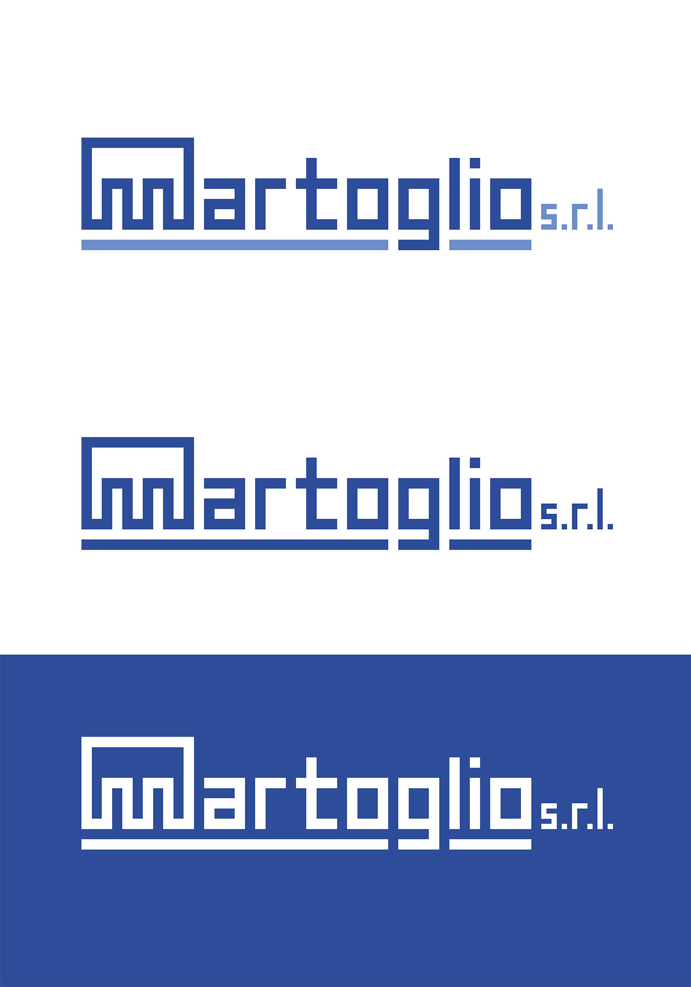 rappresentazione di tre proposte per il rebranding di martoglio Srl