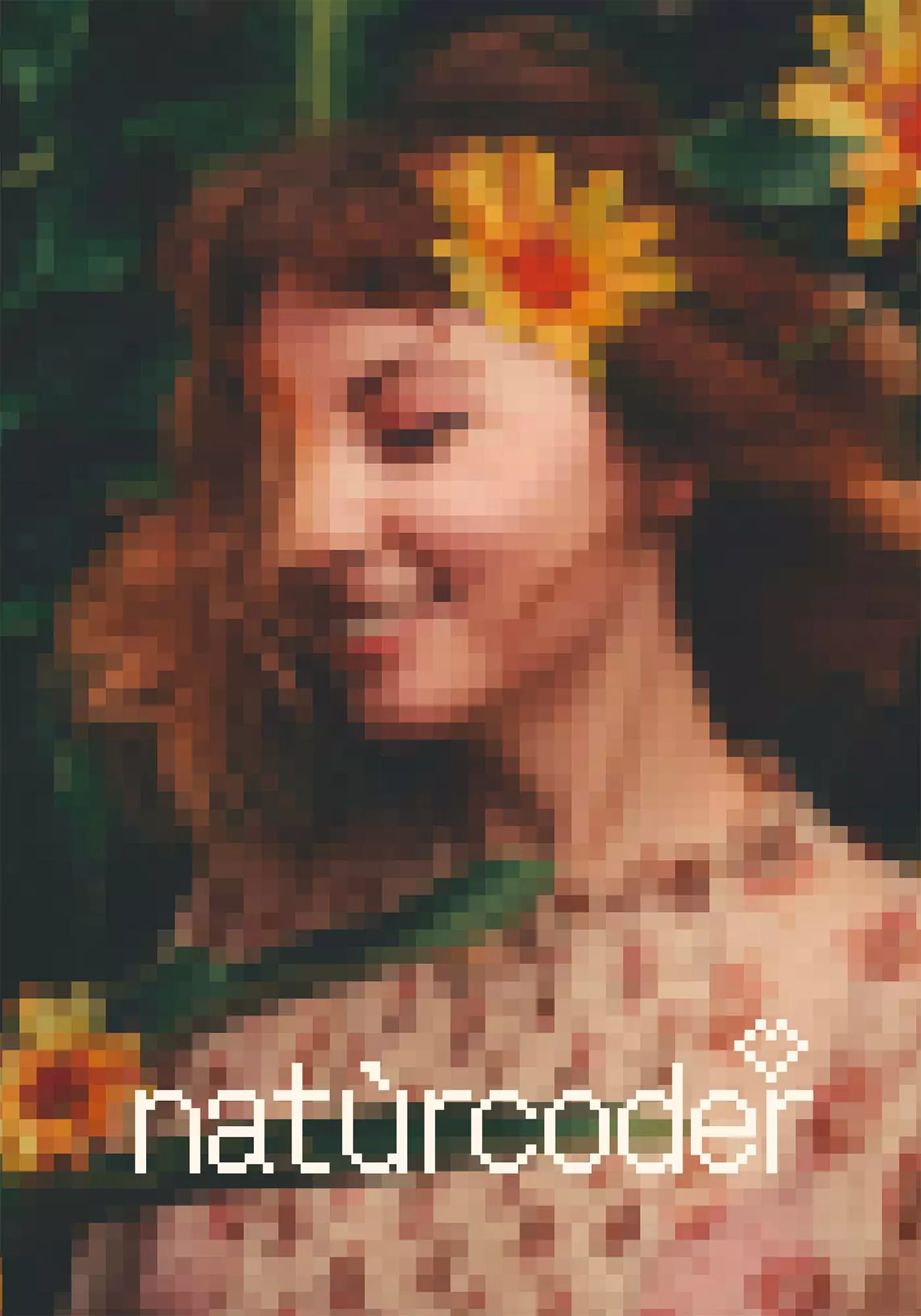 foto a pixel di una ragazza con logo di Naturcoder in primo piano